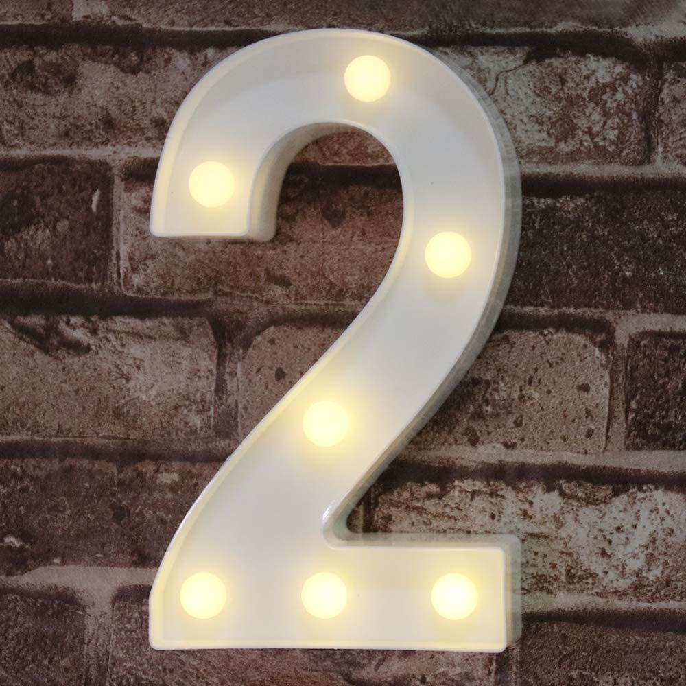 Decorative Led Light Up Number Letters, White Plastic Marquee Number Lights  Sign Party Wedding Decor Battery Operated Number (2) 